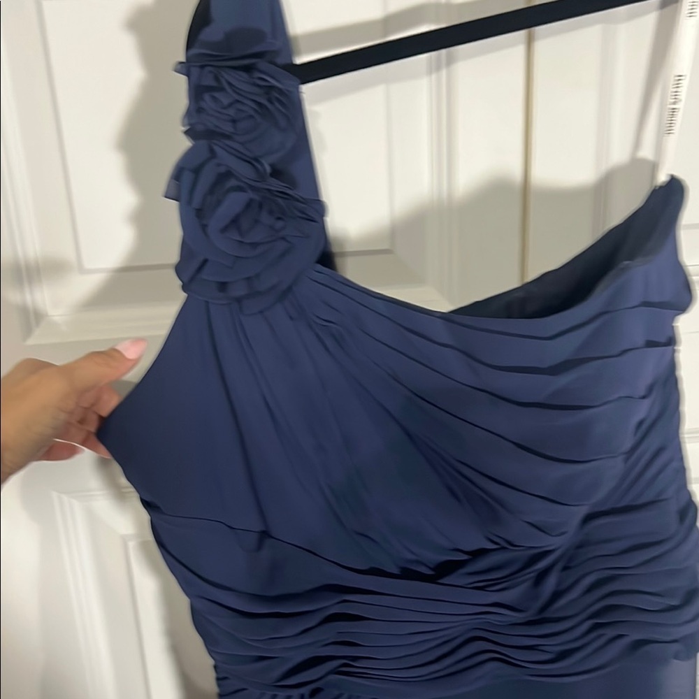 David’s Bridal Elegant One-Shoulder Blue Dress 16 - Picture 3 of 5